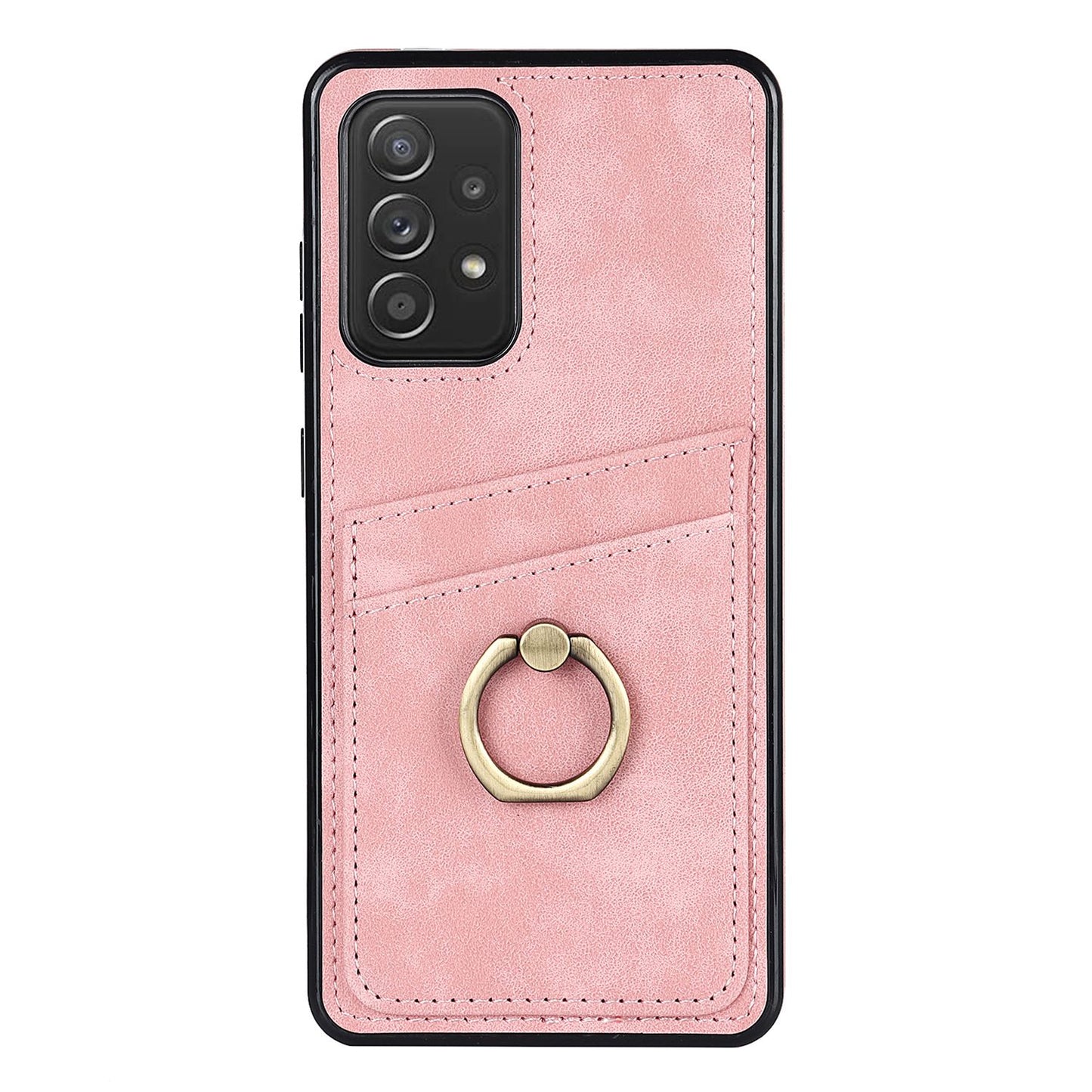 For Samsung Galaxy A52 4G / 5G / A52s 5G Ring Kickstand Phone Cover Retro PU Leather Coated TPU Card Holder Case