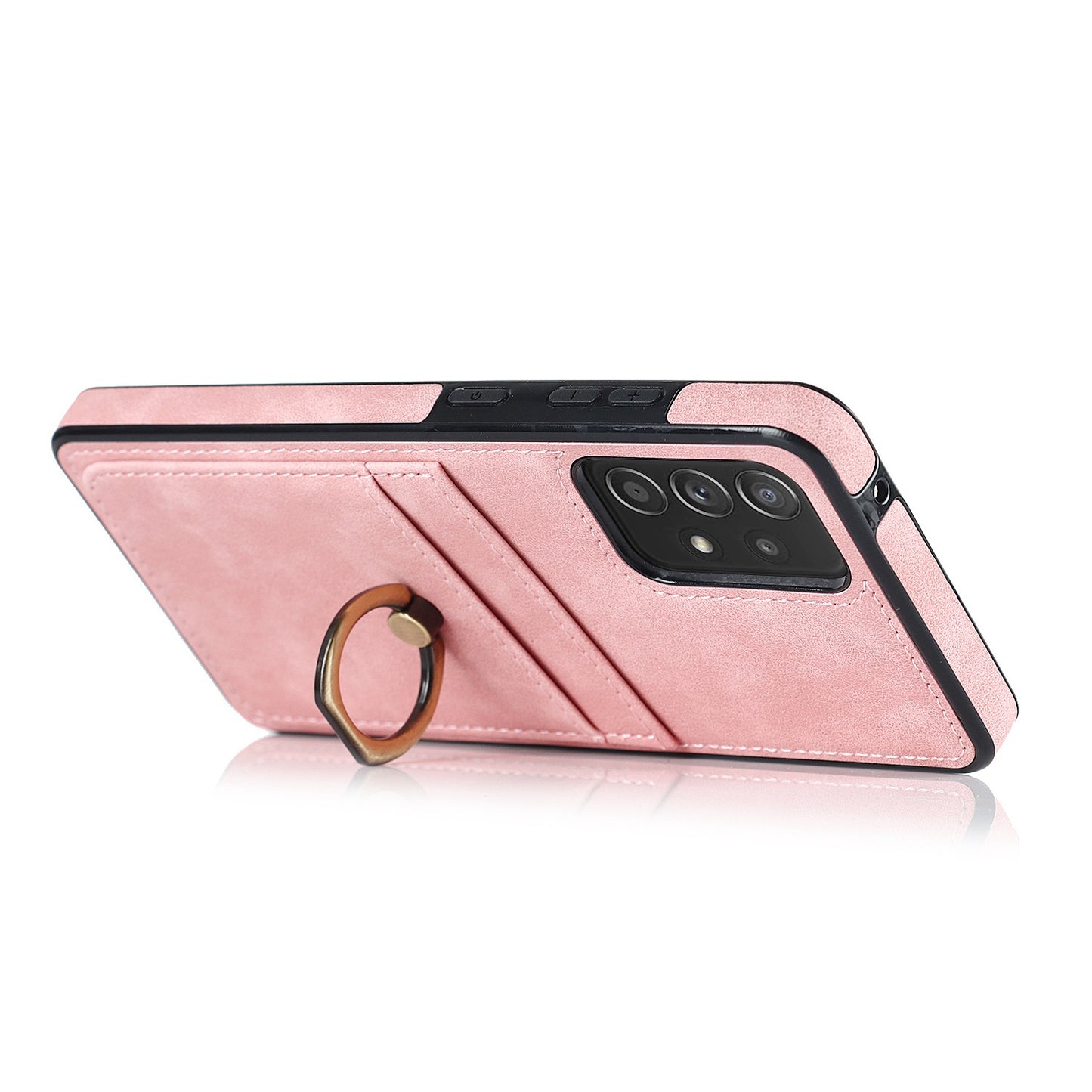 For Samsung Galaxy A52 4G / 5G / A52s 5G Ring Kickstand Phone Cover Retro PU Leather Coated TPU Card Holder Case