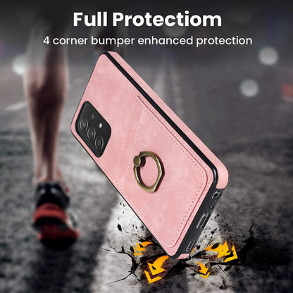 For Samsung Galaxy A52 4G / 5G / A52s 5G Ring Kickstand Phone Cover Retro PU Leather Coated TPU Card Holder Case