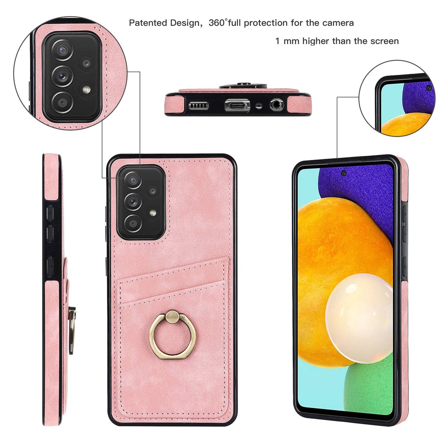 For Samsung Galaxy A52 4G / 5G / A52s 5G Ring Kickstand Phone Cover Retro PU Leather Coated TPU Card Holder Case