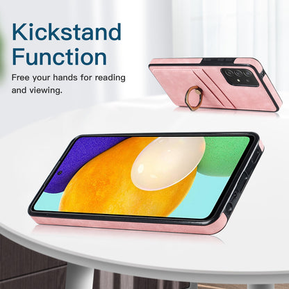 For Samsung Galaxy A52 4G / 5G / A52s 5G Ring Kickstand Phone Cover Retro PU Leather Coated TPU Card Holder Case