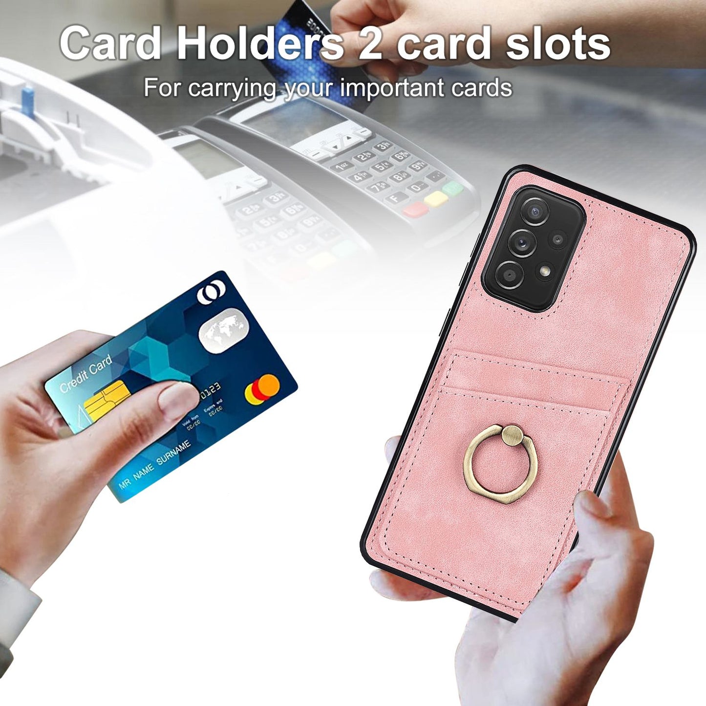 For Samsung Galaxy A52 4G / 5G / A52s 5G Ring Kickstand Phone Cover Retro PU Leather Coated TPU Card Holder Case