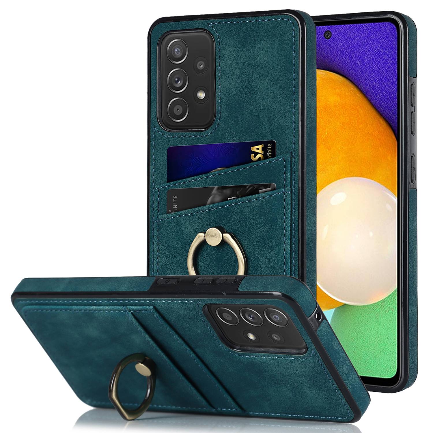 For Samsung Galaxy A52 4G / 5G / A52s 5G Ring Kickstand Phone Cover Retro PU Leather Coated TPU Card Holder Case