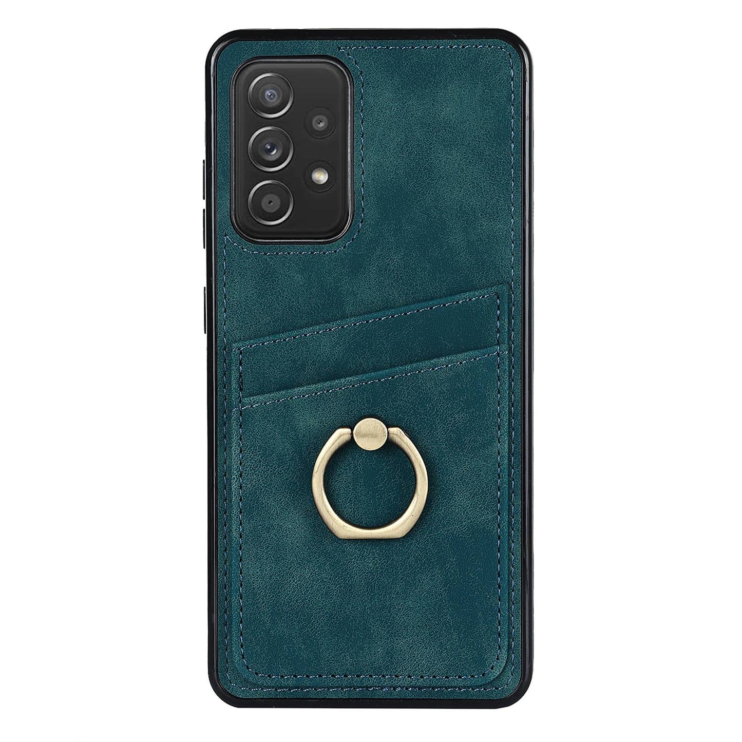 For Samsung Galaxy A52 4G / 5G / A52s 5G Ring Kickstand Phone Cover Retro PU Leather Coated TPU Card Holder Case