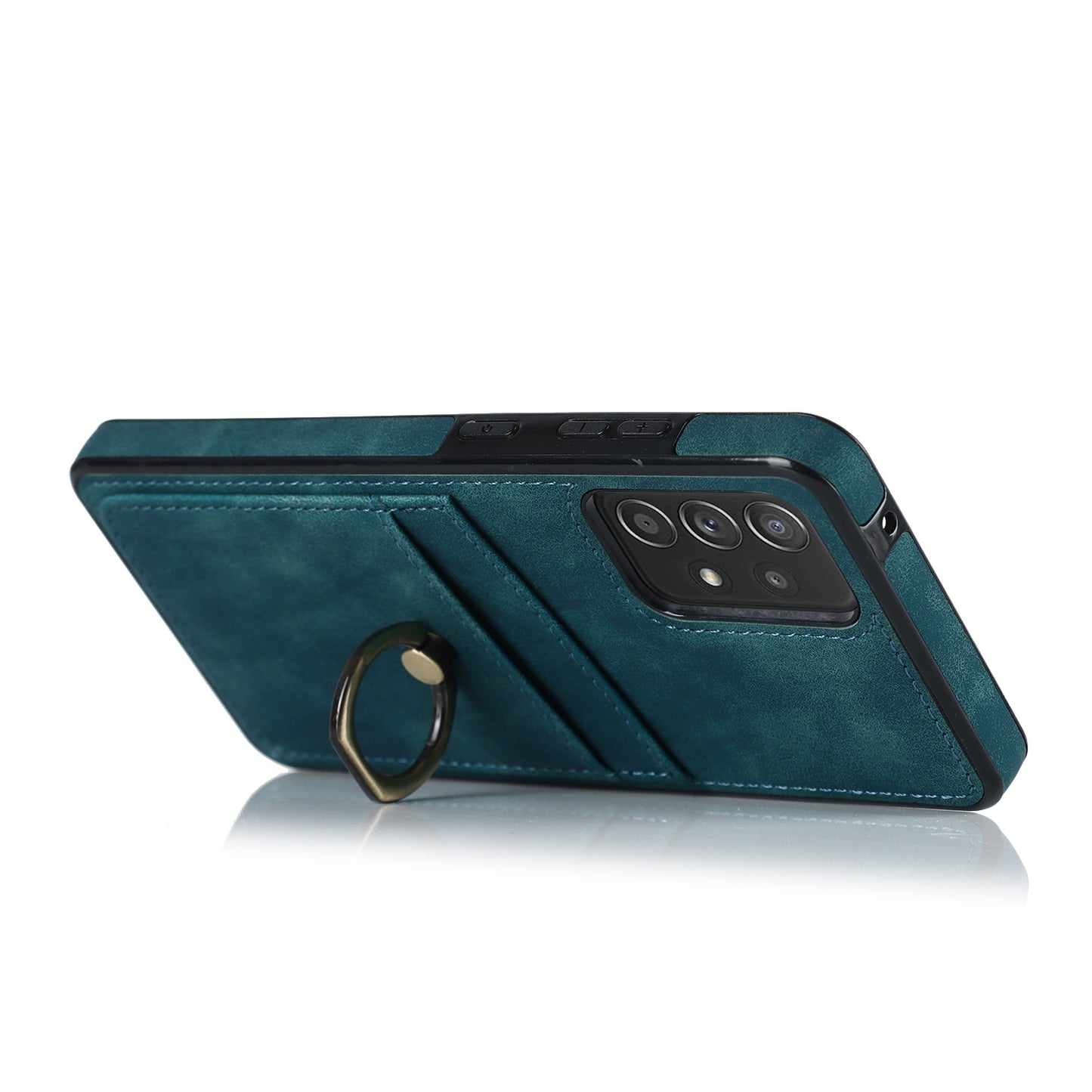 For Samsung Galaxy A52 4G / 5G / A52s 5G Ring Kickstand Phone Cover Retro PU Leather Coated TPU Card Holder Case