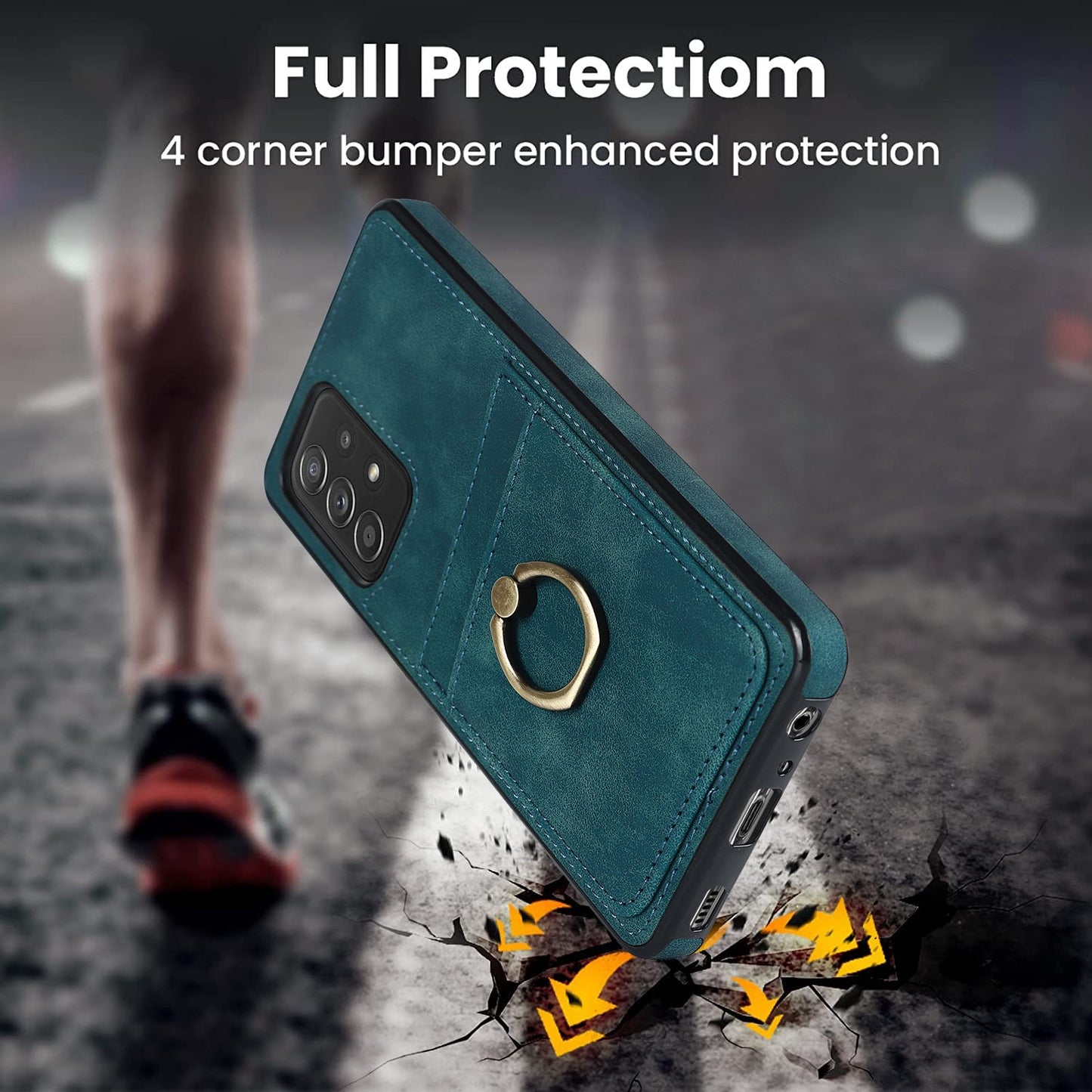For Samsung Galaxy A52 4G / 5G / A52s 5G Ring Kickstand Phone Cover Retro PU Leather Coated TPU Card Holder Case