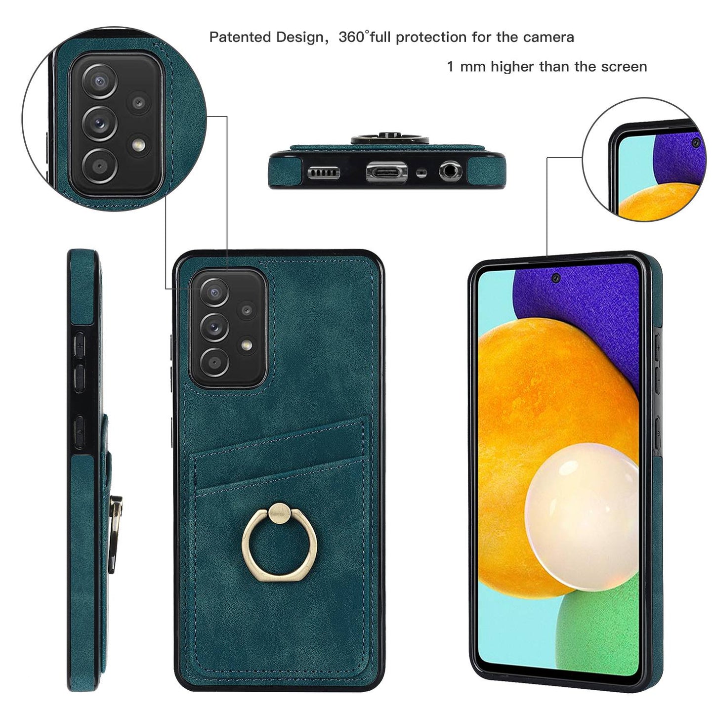 For Samsung Galaxy A52 4G / 5G / A52s 5G Ring Kickstand Phone Cover Retro PU Leather Coated TPU Card Holder Case