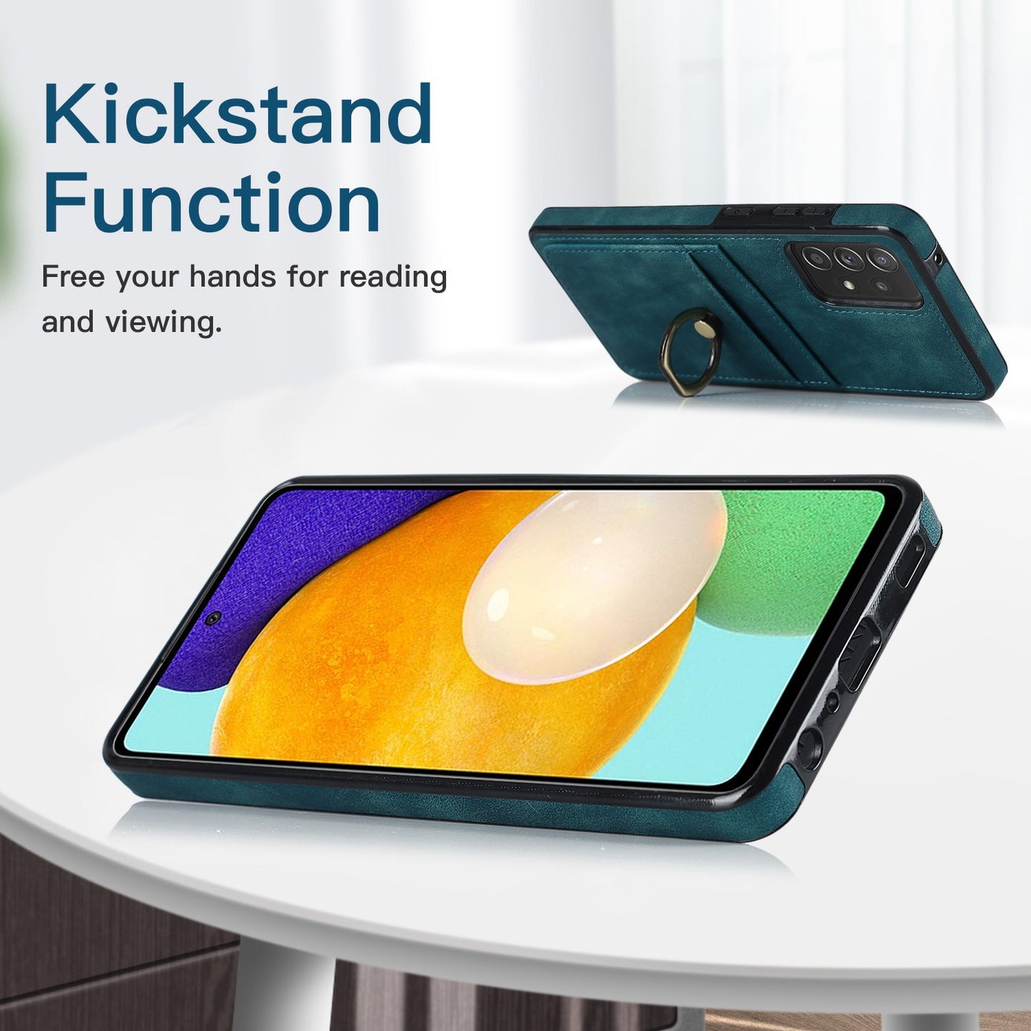 For Samsung Galaxy A52 4G / 5G / A52s 5G Ring Kickstand Phone Cover Retro PU Leather Coated TPU Card Holder Case