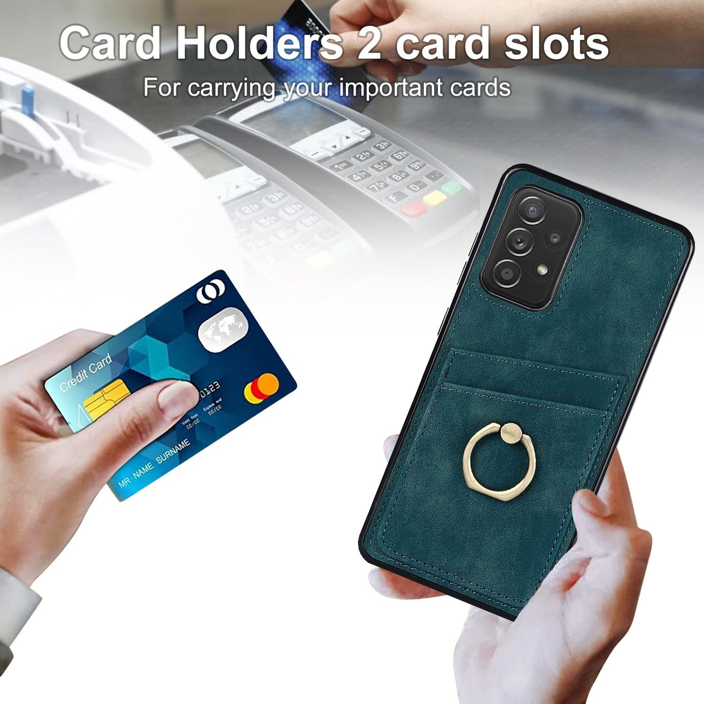 For Samsung Galaxy A52 4G / 5G / A52s 5G Ring Kickstand Phone Cover Retro PU Leather Coated TPU Card Holder Case