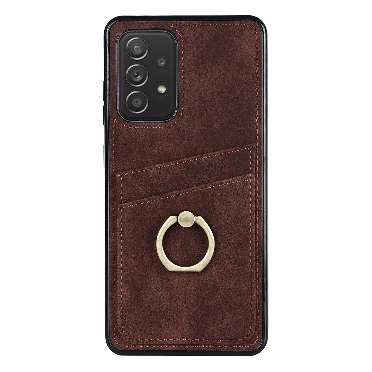 For Samsung Galaxy A52 4G / 5G / A52s 5G Ring Kickstand Phone Cover Retro PU Leather Coated TPU Card Holder Case