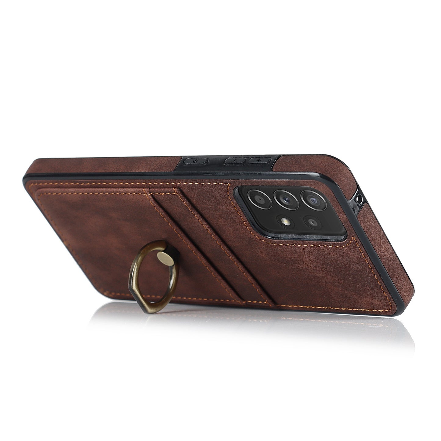 For Samsung Galaxy A52 4G / 5G / A52s 5G Ring Kickstand Phone Cover Retro PU Leather Coated TPU Card Holder Case