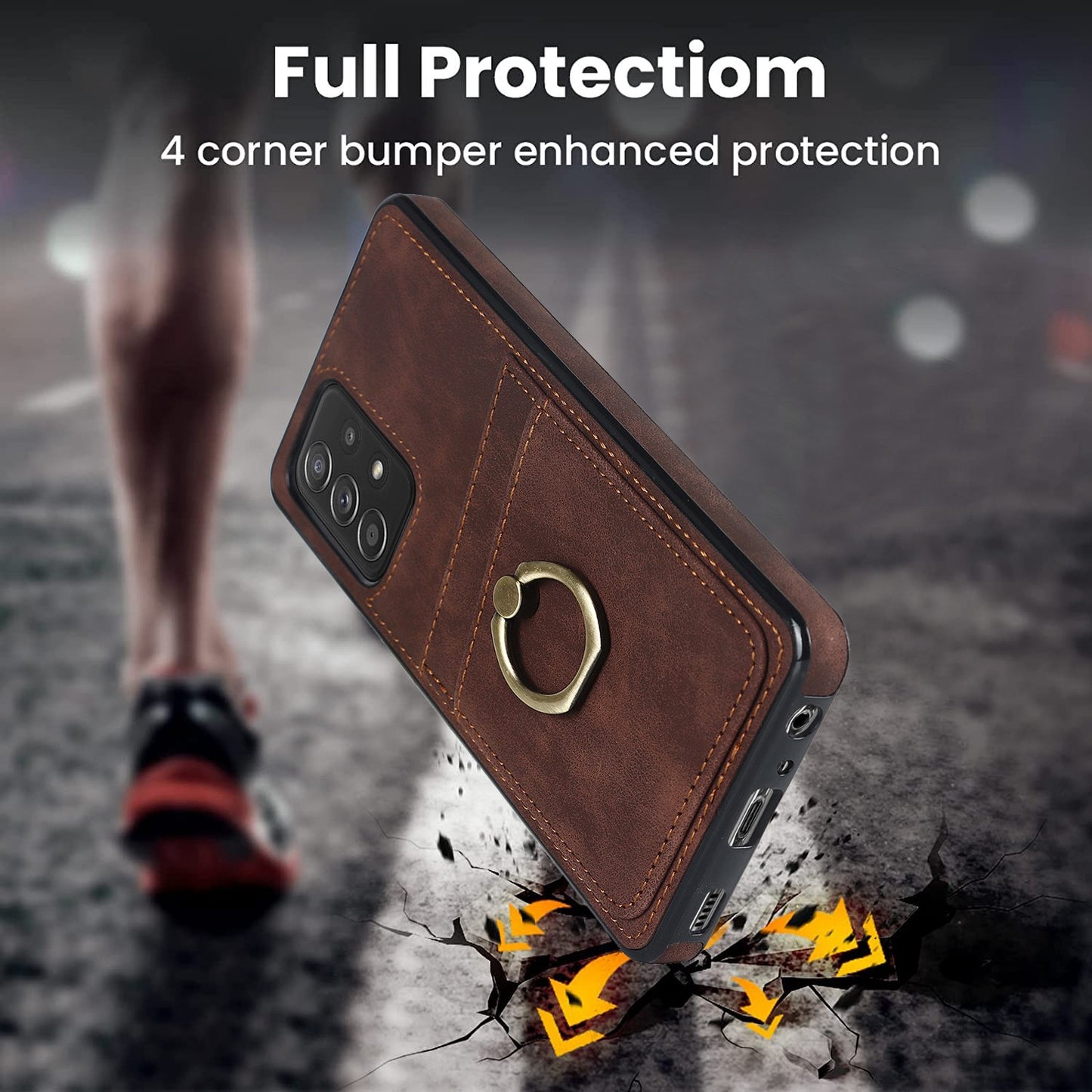 For Samsung Galaxy A52 4G / 5G / A52s 5G Ring Kickstand Phone Cover Retro PU Leather Coated TPU Card Holder Case