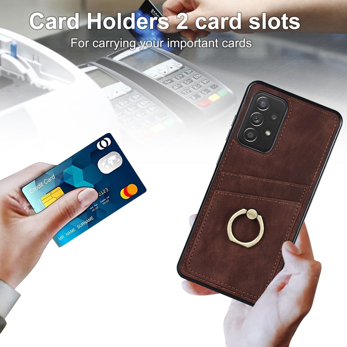 For Samsung Galaxy A52 4G / 5G / A52s 5G Ring Kickstand Phone Cover Retro PU Leather Coated TPU Card Holder Case