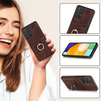 For Samsung Galaxy A52 4G / 5G / A52s 5G Ring Kickstand Phone Cover Retro PU Leather Coated TPU Card Holder Case