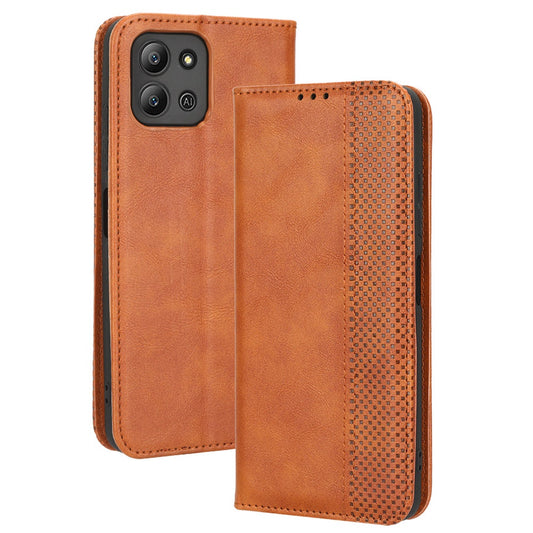 For Infinix Hot 11 4G 2022 X675 Retro Texture PU Leather Cover Imprinted Mosaic Stand Hidden Magnetic Adsorption Flip Wallet Case
