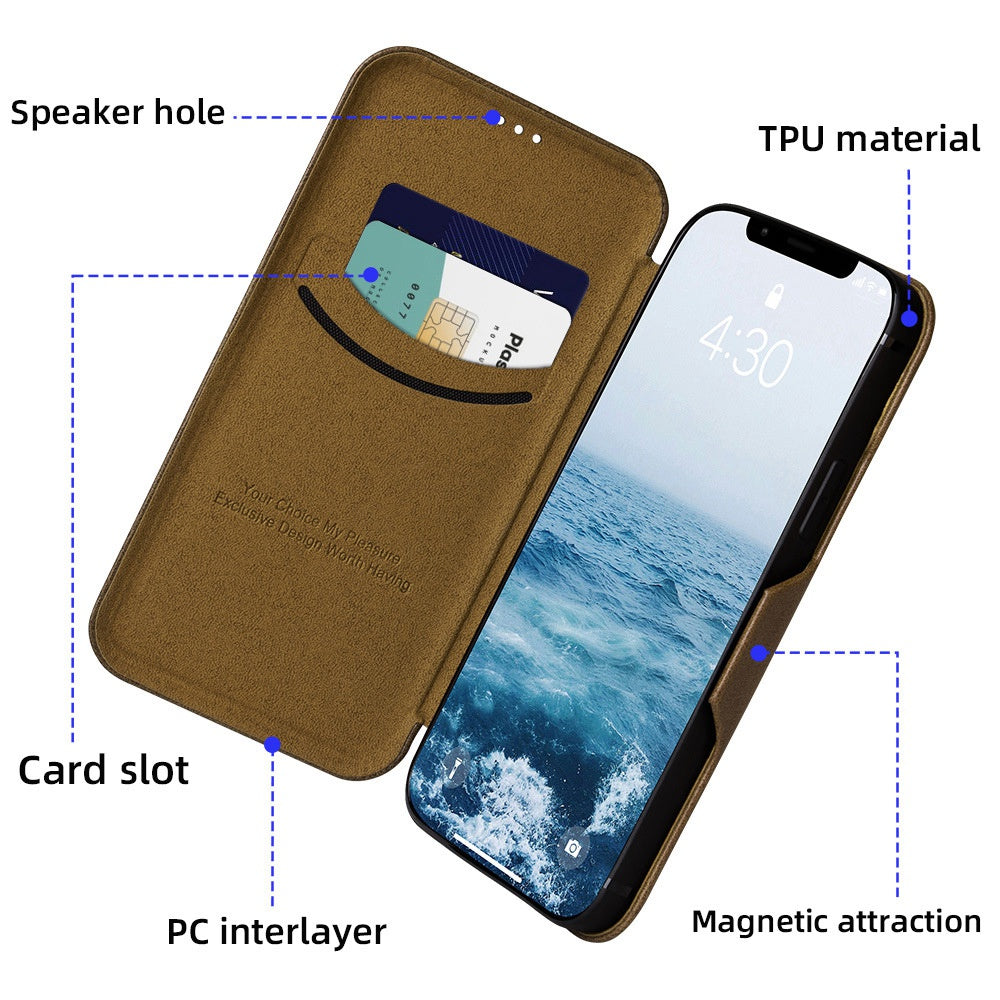 VIETAO For iPhone 13 Pro 6.1 inch Phone Case Anti-Fall Shockproof Case PU Leather Phone Cover with Stand / Card Holder