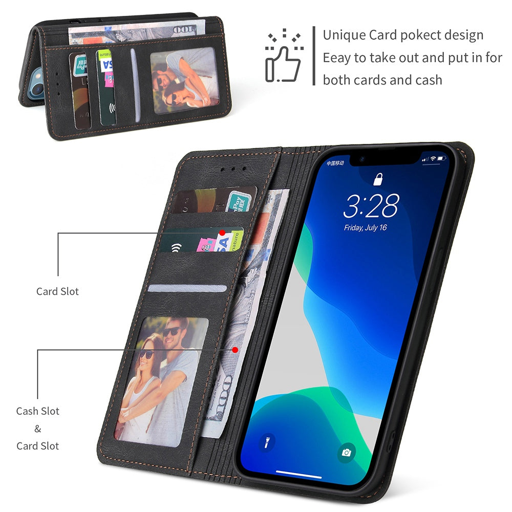 For iPhone 13 Pro 6.1 inch Shockproof Phone Cover Hardware Decor Magnetic Business Style PU Leather Wallet Case