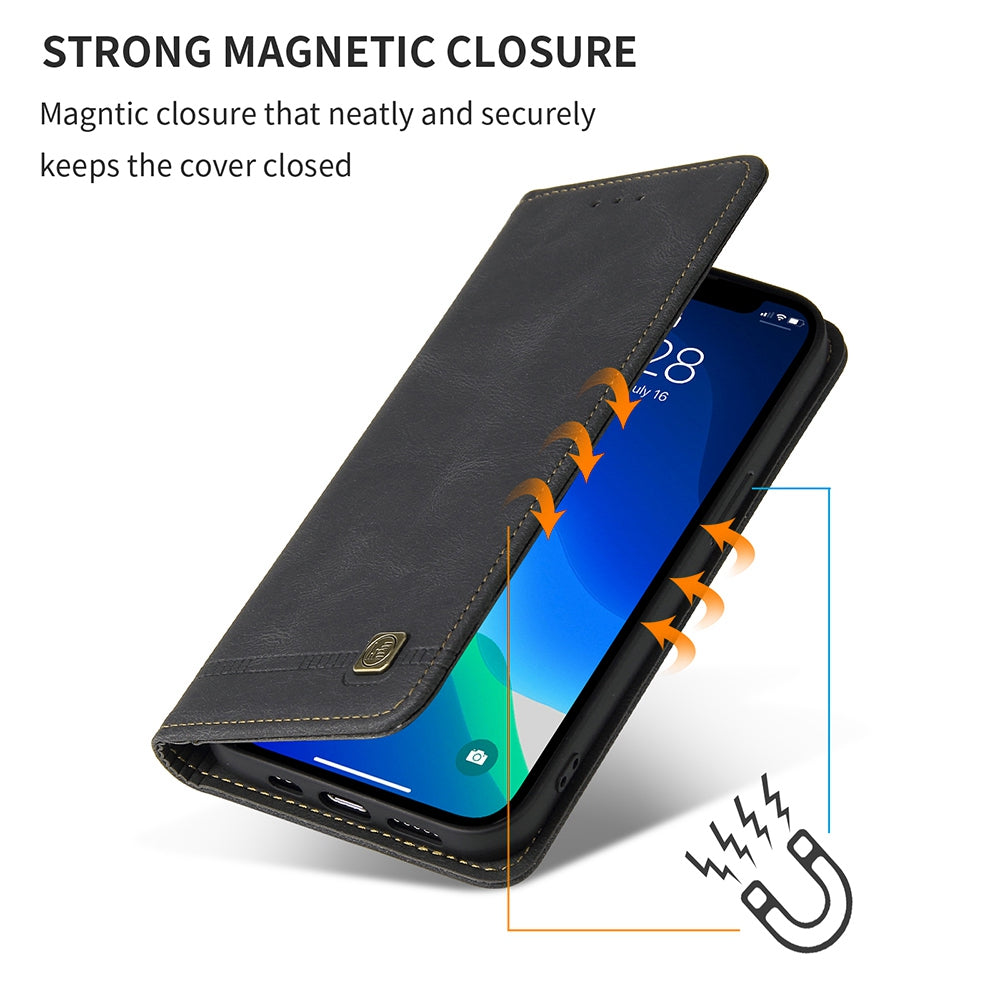 For iPhone 13 Pro 6.1 inch Shockproof Phone Cover Hardware Decor Magnetic Business Style PU Leather Wallet Case