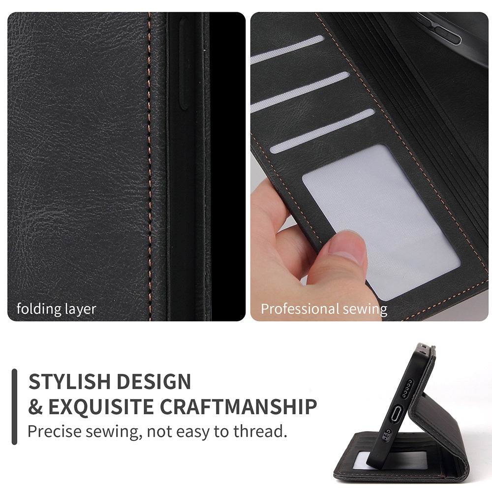 For iPhone 13 Pro 6.1 inch Shockproof Phone Cover Hardware Decor Magnetic Business Style PU Leather Wallet Case