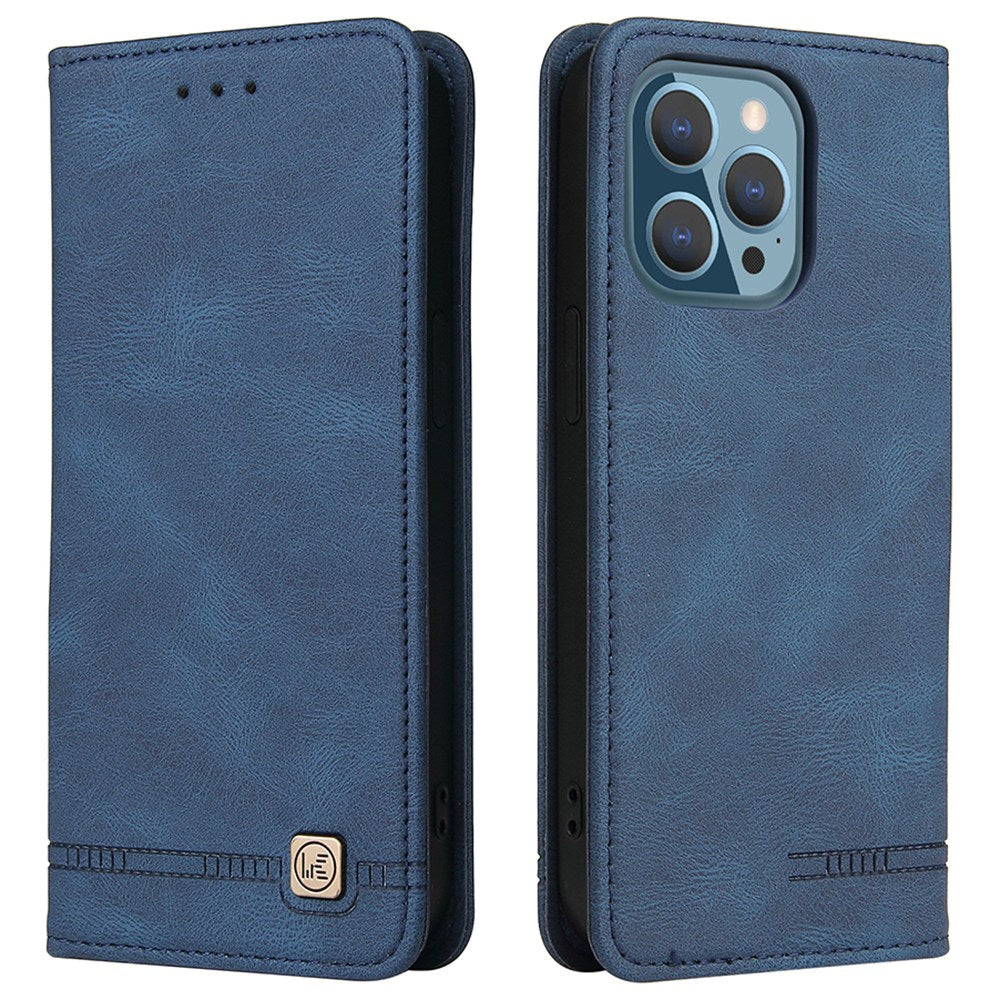 For iPhone 13 Pro 6.1 inch Shockproof Phone Cover Hardware Decor Magnetic Business Style PU Leather Wallet Case