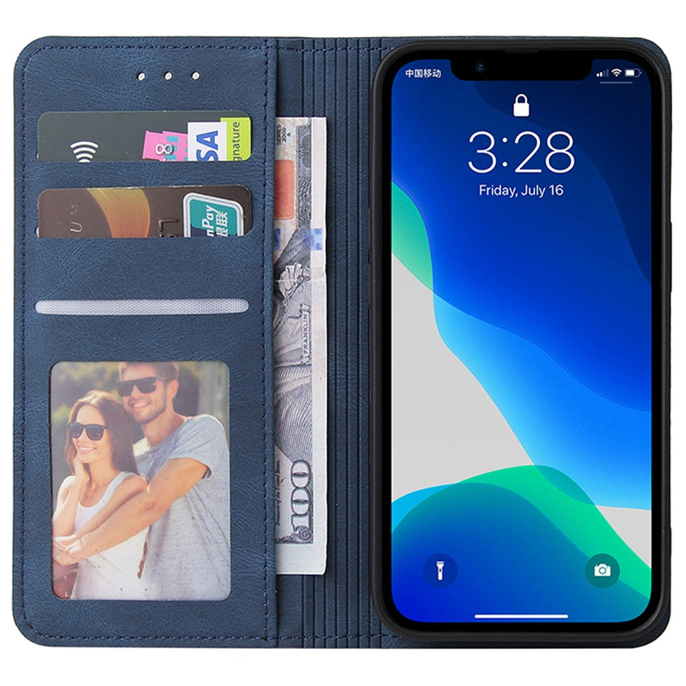 For iPhone 13 Pro 6.1 inch Shockproof Phone Cover Hardware Decor Magnetic Business Style PU Leather Wallet Case