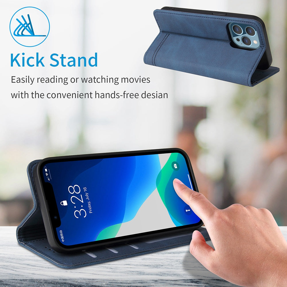 For iPhone 13 Pro 6.1 inch Shockproof Phone Cover Hardware Decor Magnetic Business Style PU Leather Wallet Case