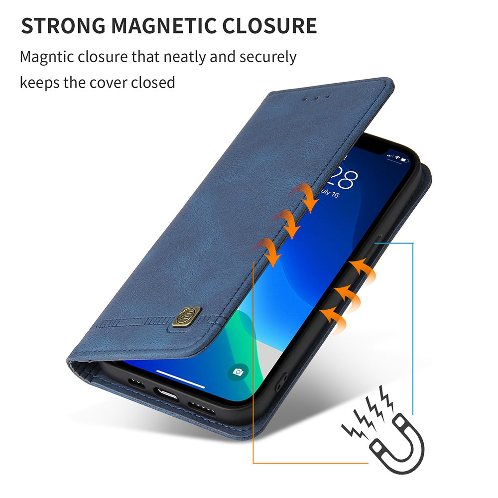 For iPhone 13 Pro 6.1 inch Shockproof Phone Cover Hardware Decor Magnetic Business Style PU Leather Wallet Case