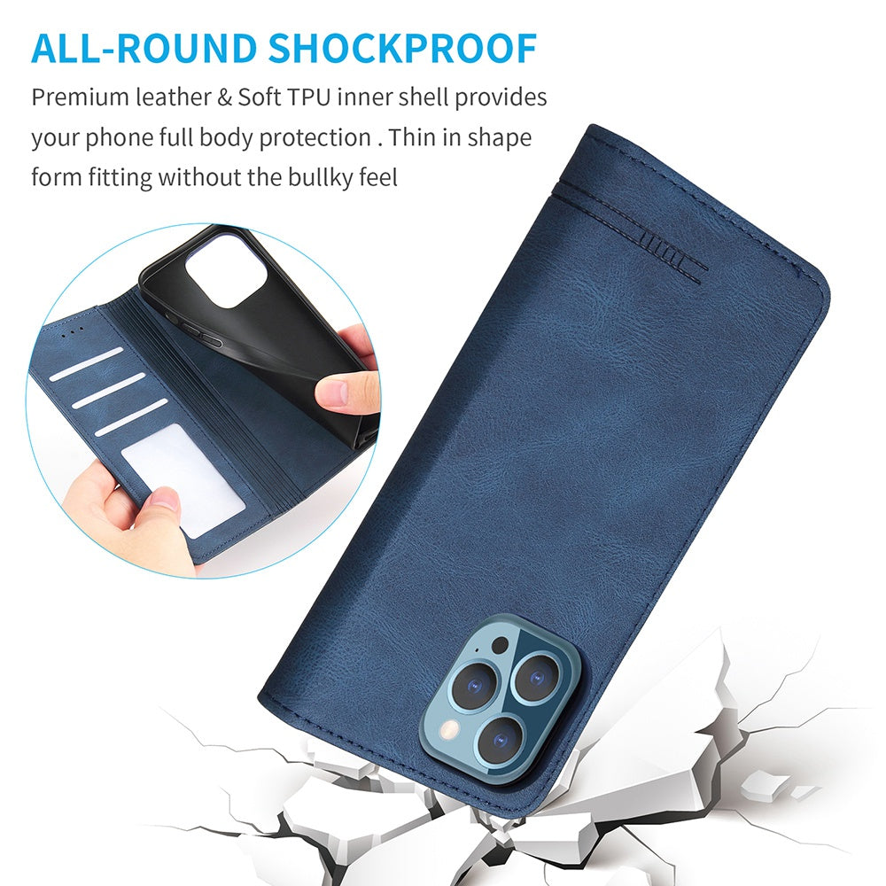 For iPhone 13 Pro 6.1 inch Shockproof Phone Cover Hardware Decor Magnetic Business Style PU Leather Wallet Case