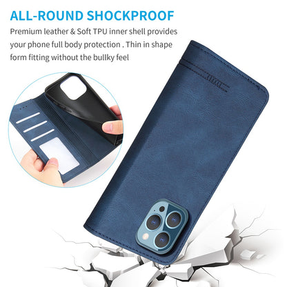 For iPhone 13 Pro 6.1 inch Shockproof Phone Cover Hardware Decor Magnetic Business Style PU Leather Wallet Case