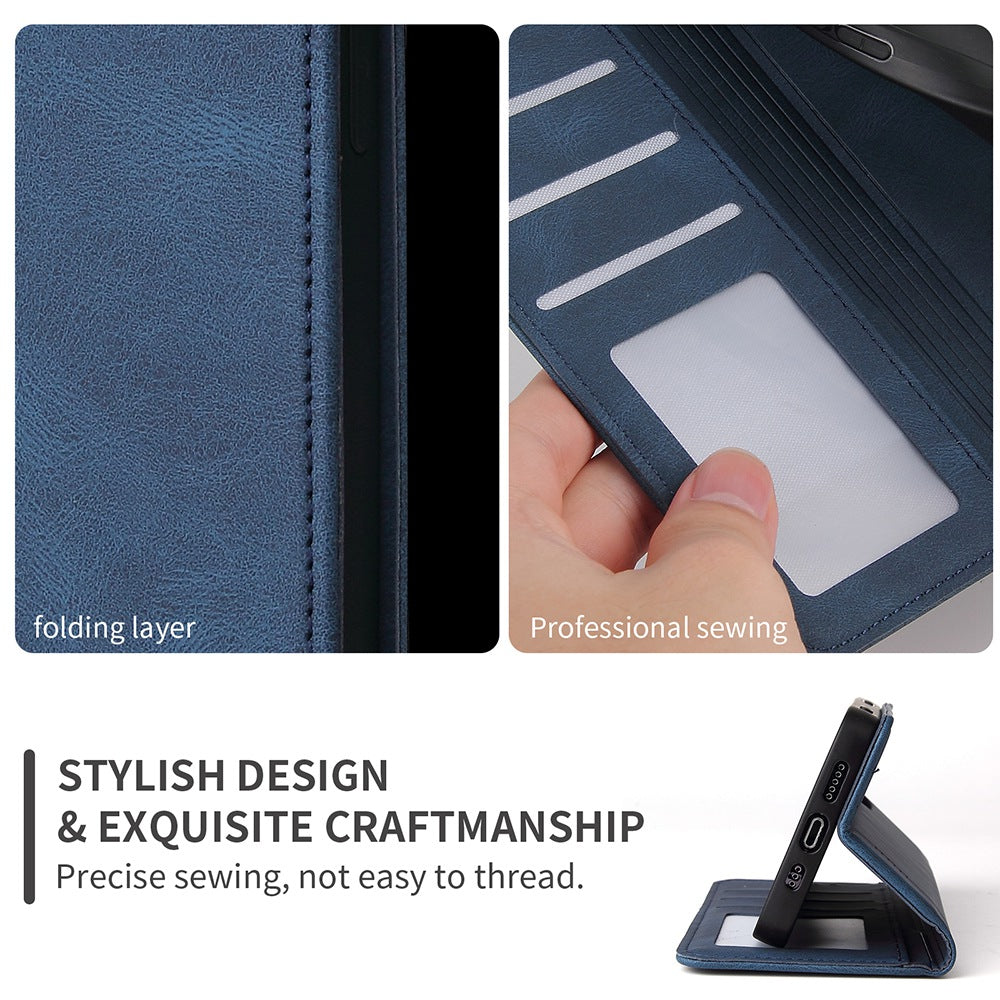 For iPhone 13 Pro 6.1 inch Shockproof Phone Cover Hardware Decor Magnetic Business Style PU Leather Wallet Case