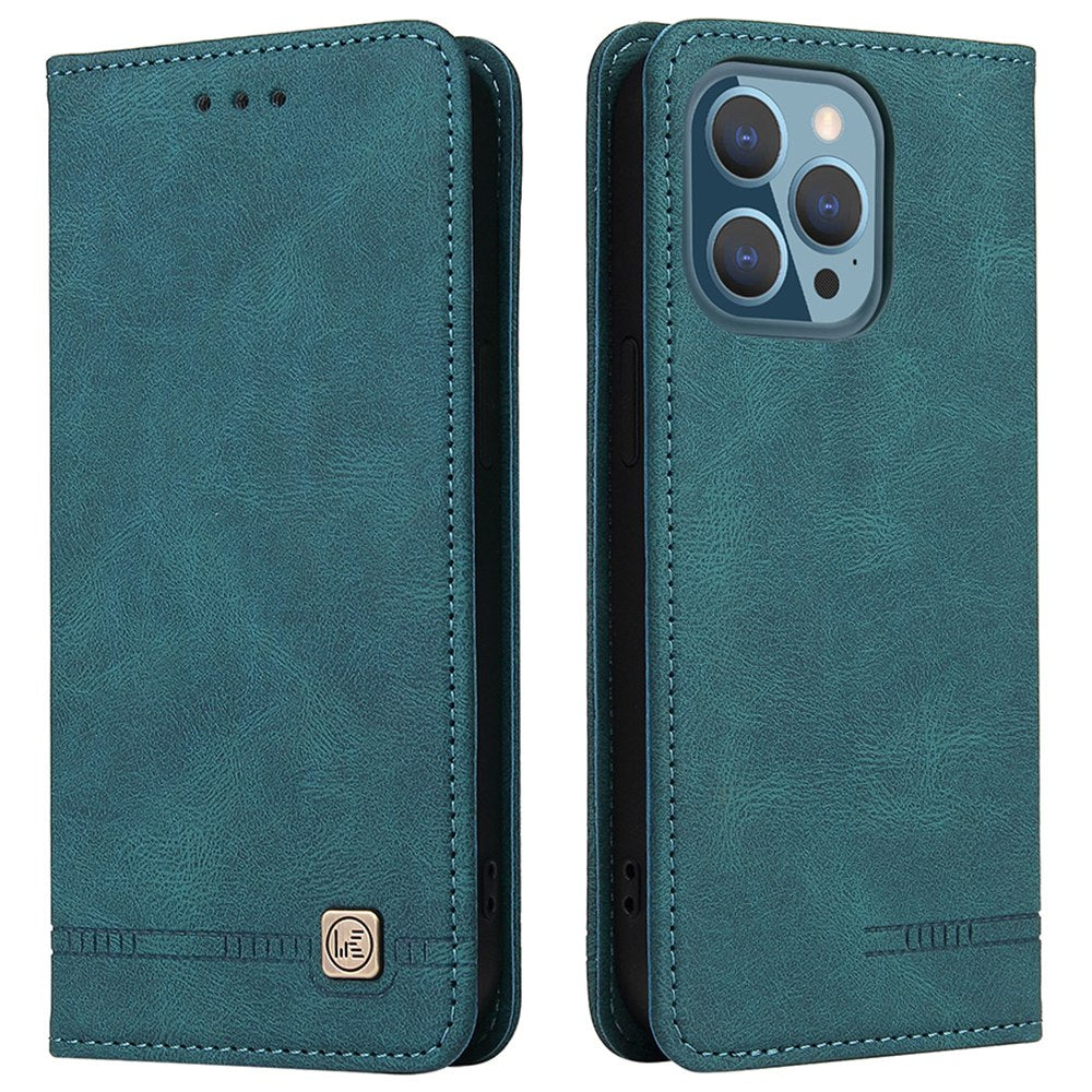For iPhone 13 Pro 6.1 inch Shockproof Phone Cover Hardware Decor Magnetic Business Style PU Leather Wallet Case
