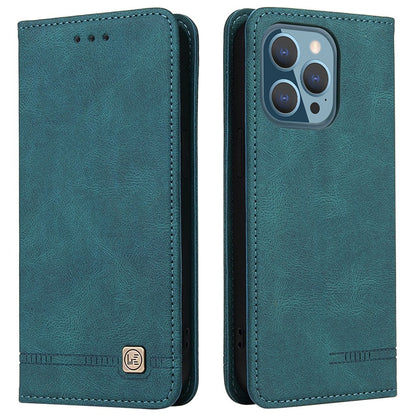 For iPhone 13 Pro 6.1 inch Shockproof Phone Cover Hardware Decor Magnetic Business Style PU Leather Wallet Case