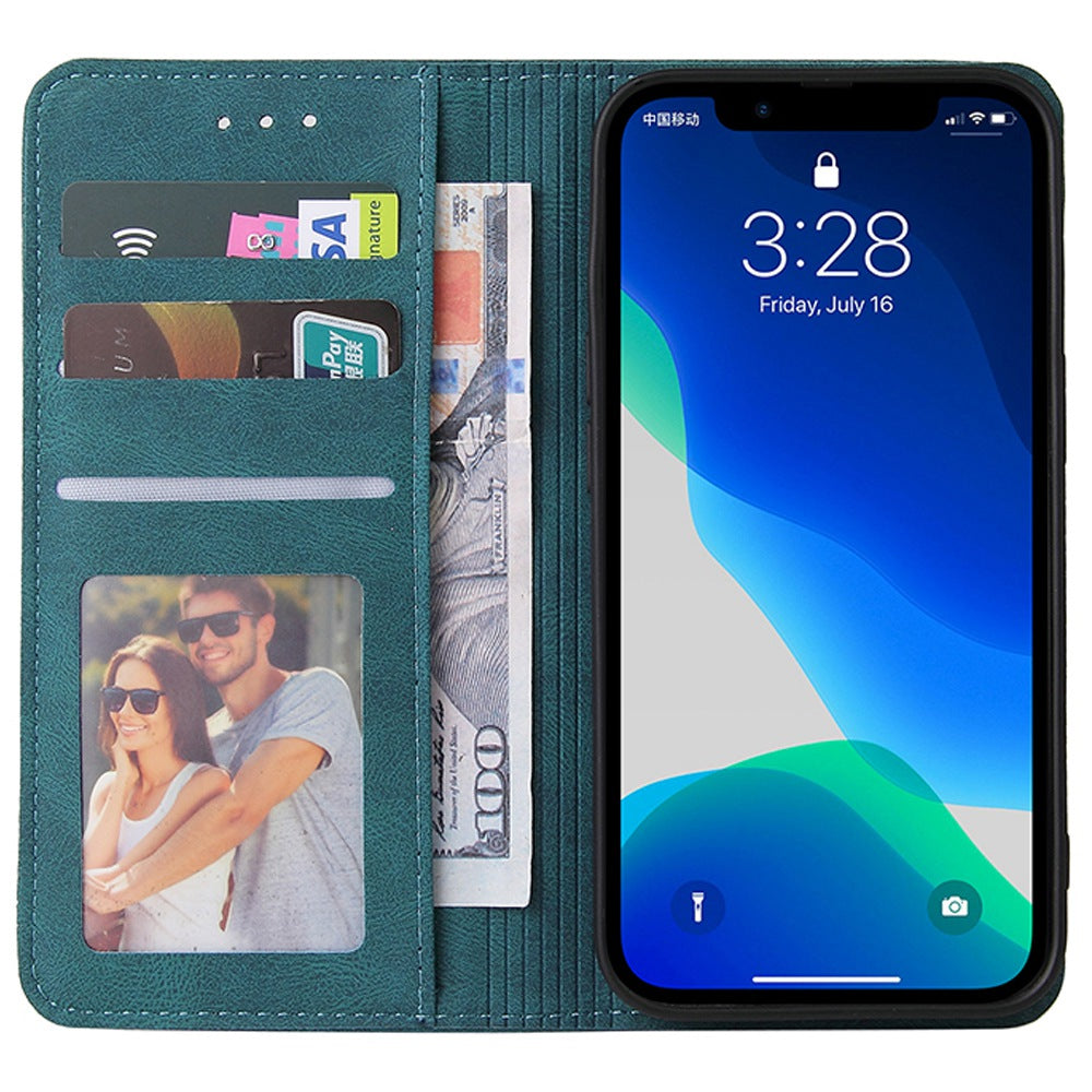 For iPhone 13 Pro 6.1 inch Shockproof Phone Cover Hardware Decor Magnetic Business Style PU Leather Wallet Case