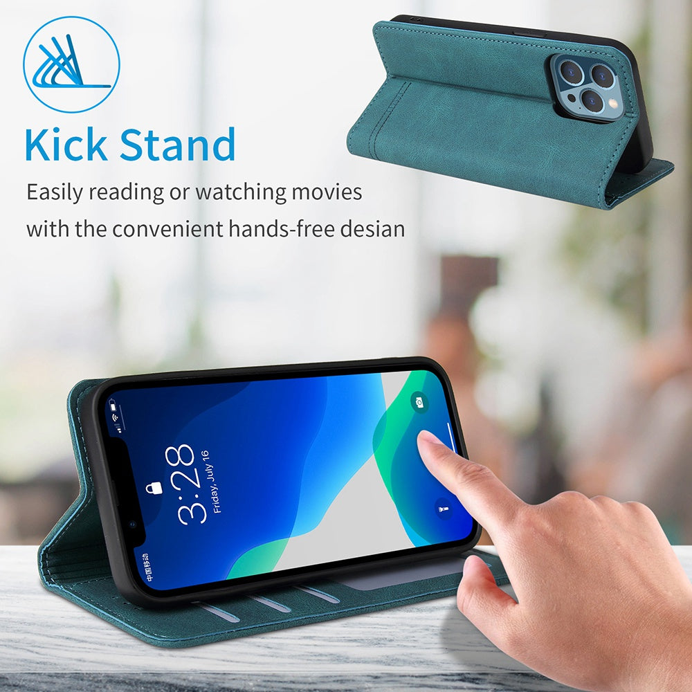 For iPhone 13 Pro 6.1 inch Shockproof Phone Cover Hardware Decor Magnetic Business Style PU Leather Wallet Case
