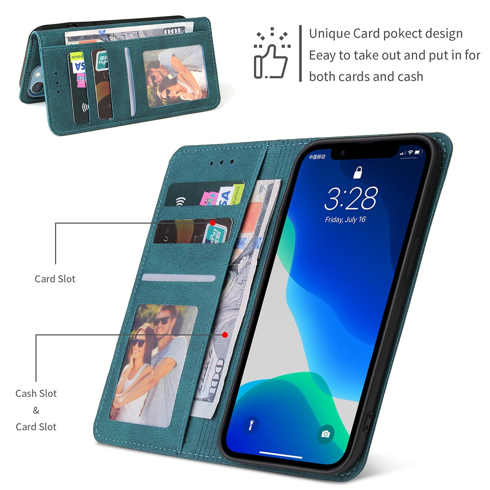 For iPhone 13 Pro 6.1 inch Shockproof Phone Cover Hardware Decor Magnetic Business Style PU Leather Wallet Case