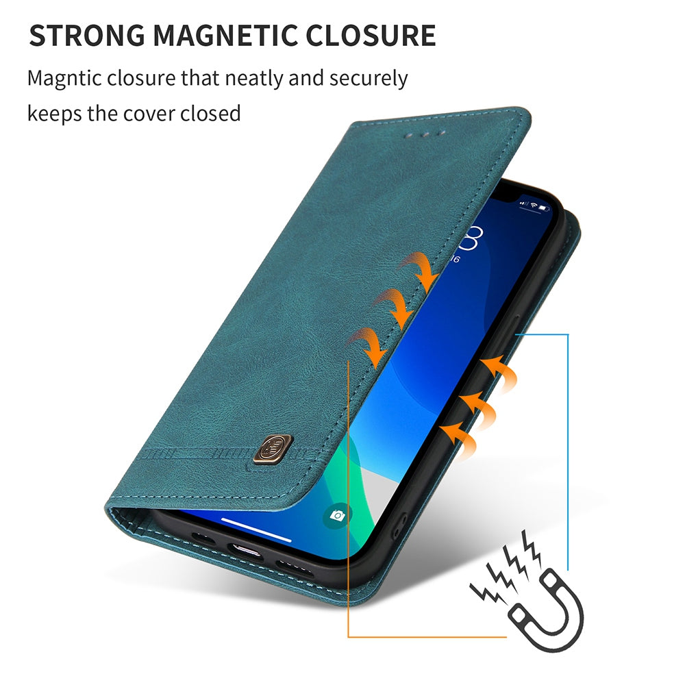 For iPhone 13 Pro 6.1 inch Shockproof Phone Cover Hardware Decor Magnetic Business Style PU Leather Wallet Case