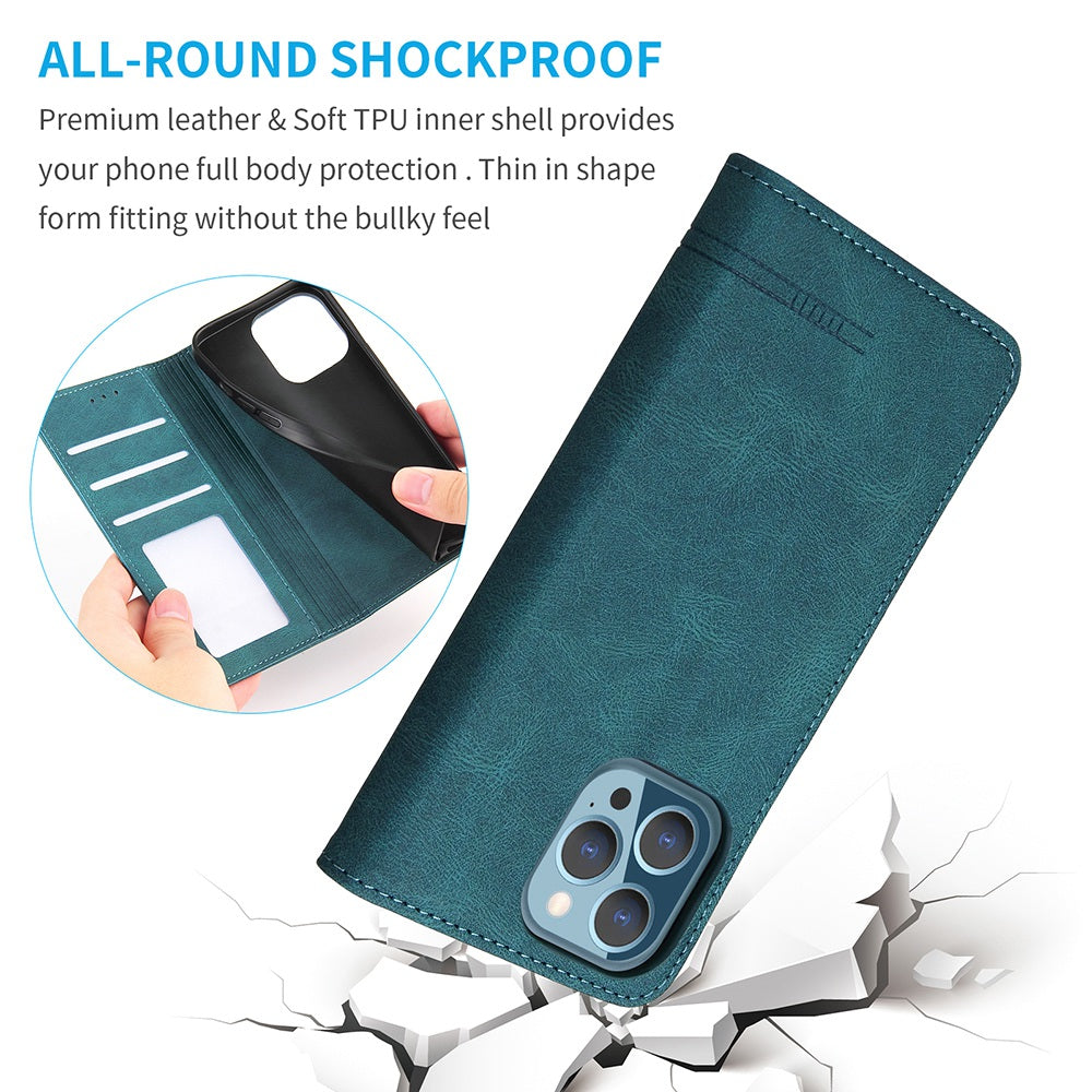 For iPhone 13 Pro 6.1 inch Shockproof Phone Cover Hardware Decor Magnetic Business Style PU Leather Wallet Case