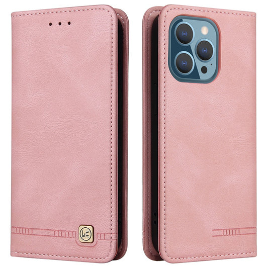 For iPhone 13 Pro 6.1 inch Shockproof Phone Cover Hardware Decor Magnetic Business Style PU Leather Wallet Case