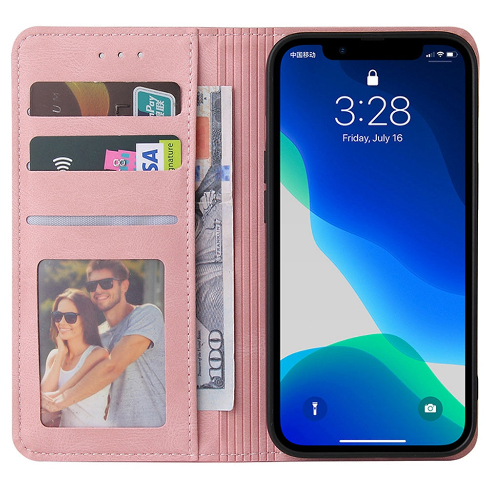 For iPhone 13 Pro 6.1 inch Shockproof Phone Cover Hardware Decor Magnetic Business Style PU Leather Wallet Case
