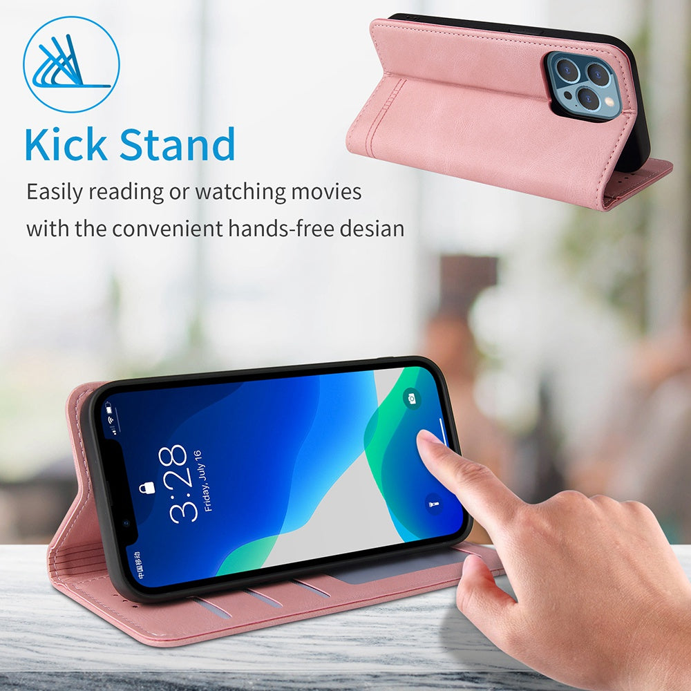 For iPhone 13 Pro 6.1 inch Shockproof Phone Cover Hardware Decor Magnetic Business Style PU Leather Wallet Case