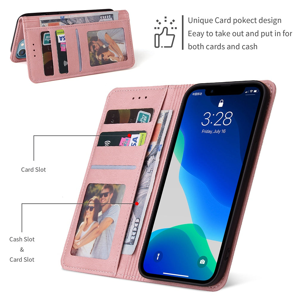 For iPhone 13 Pro 6.1 inch Shockproof Phone Cover Hardware Decor Magnetic Business Style PU Leather Wallet Case