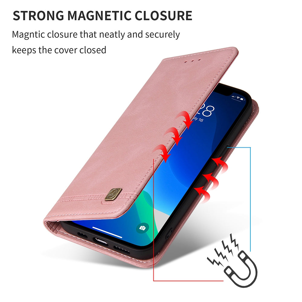 For iPhone 13 Pro 6.1 inch Shockproof Phone Cover Hardware Decor Magnetic Business Style PU Leather Wallet Case