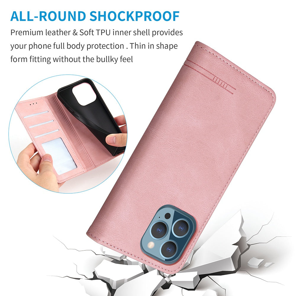 For iPhone 13 Pro 6.1 inch Shockproof Phone Cover Hardware Decor Magnetic Business Style PU Leather Wallet Case