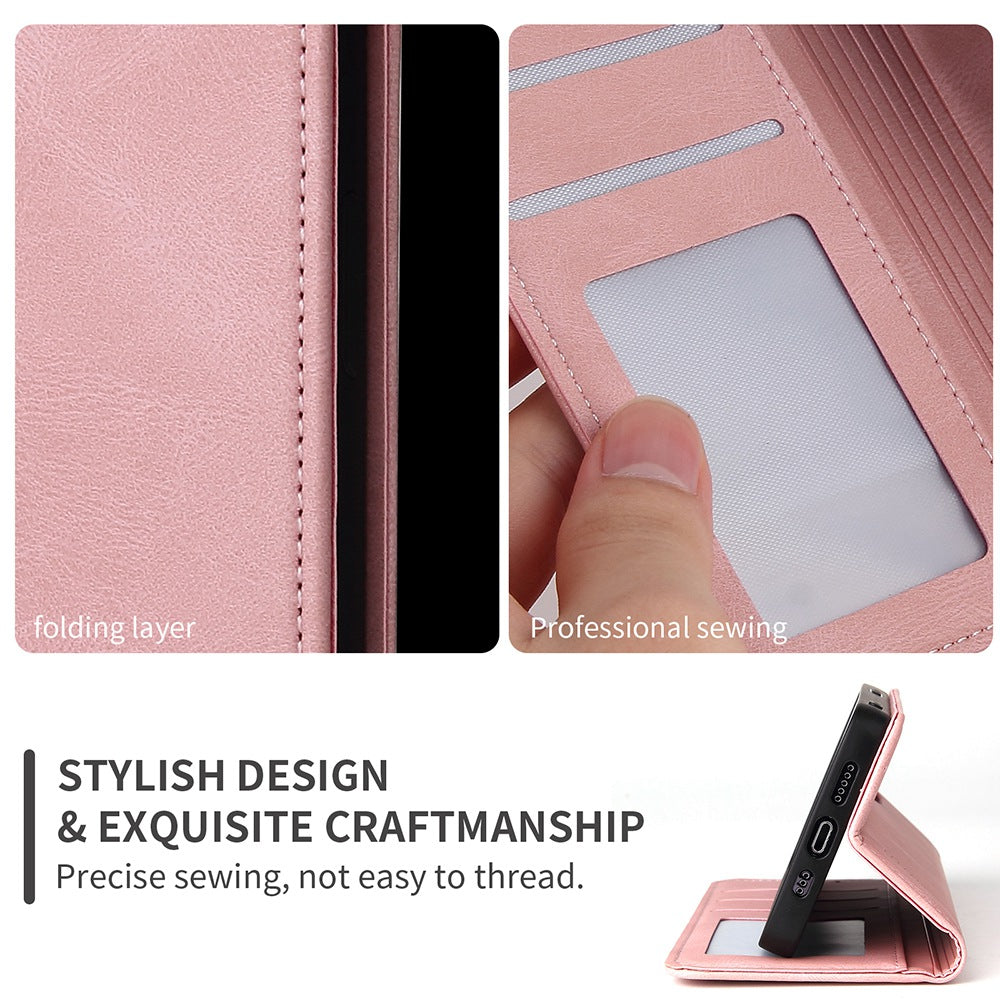 For iPhone 13 Pro 6.1 inch Shockproof Phone Cover Hardware Decor Magnetic Business Style PU Leather Wallet Case