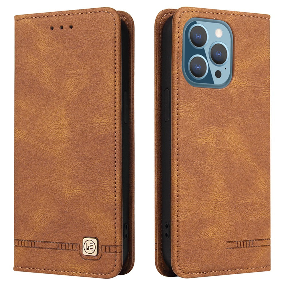 For iPhone 13 Pro 6.1 inch Shockproof Phone Cover Hardware Decor Magnetic Business Style PU Leather Wallet Case