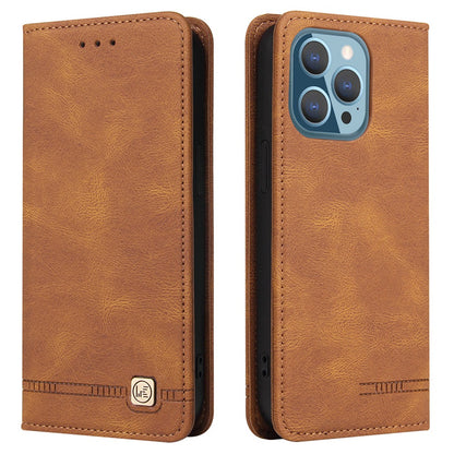 For iPhone 13 Pro 6.1 inch Shockproof Phone Cover Hardware Decor Magnetic Business Style PU Leather Wallet Case