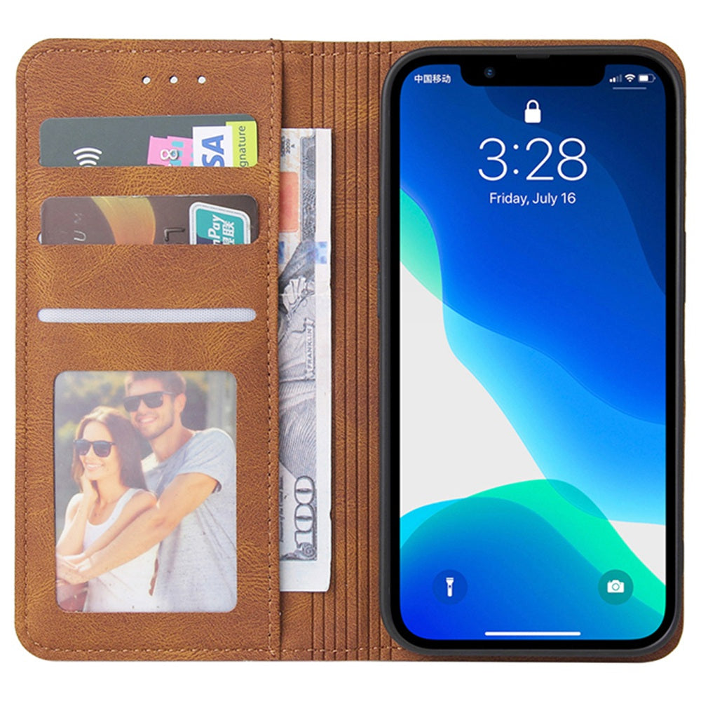 For iPhone 13 Pro 6.1 inch Shockproof Phone Cover Hardware Decor Magnetic Business Style PU Leather Wallet Case