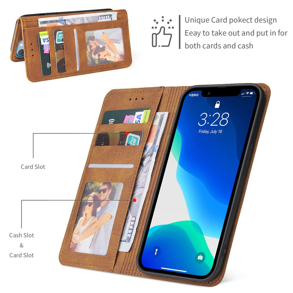 For iPhone 13 Pro 6.1 inch Shockproof Phone Cover Hardware Decor Magnetic Business Style PU Leather Wallet Case