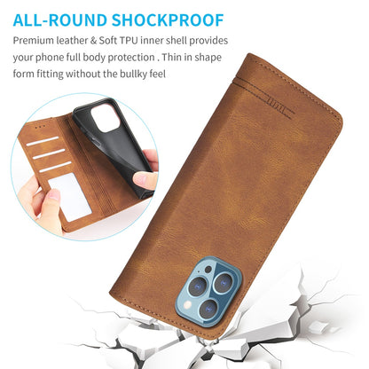 For iPhone 13 Pro 6.1 inch Shockproof Phone Cover Hardware Decor Magnetic Business Style PU Leather Wallet Case