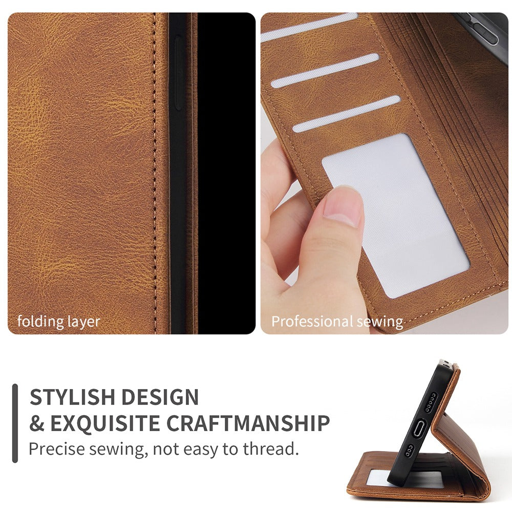 For iPhone 13 Pro 6.1 inch Shockproof Phone Cover Hardware Decor Magnetic Business Style PU Leather Wallet Case